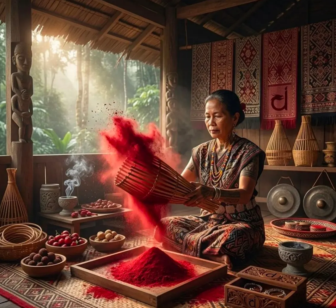 Dayak woven bamboo dyed with dragon's blood resin